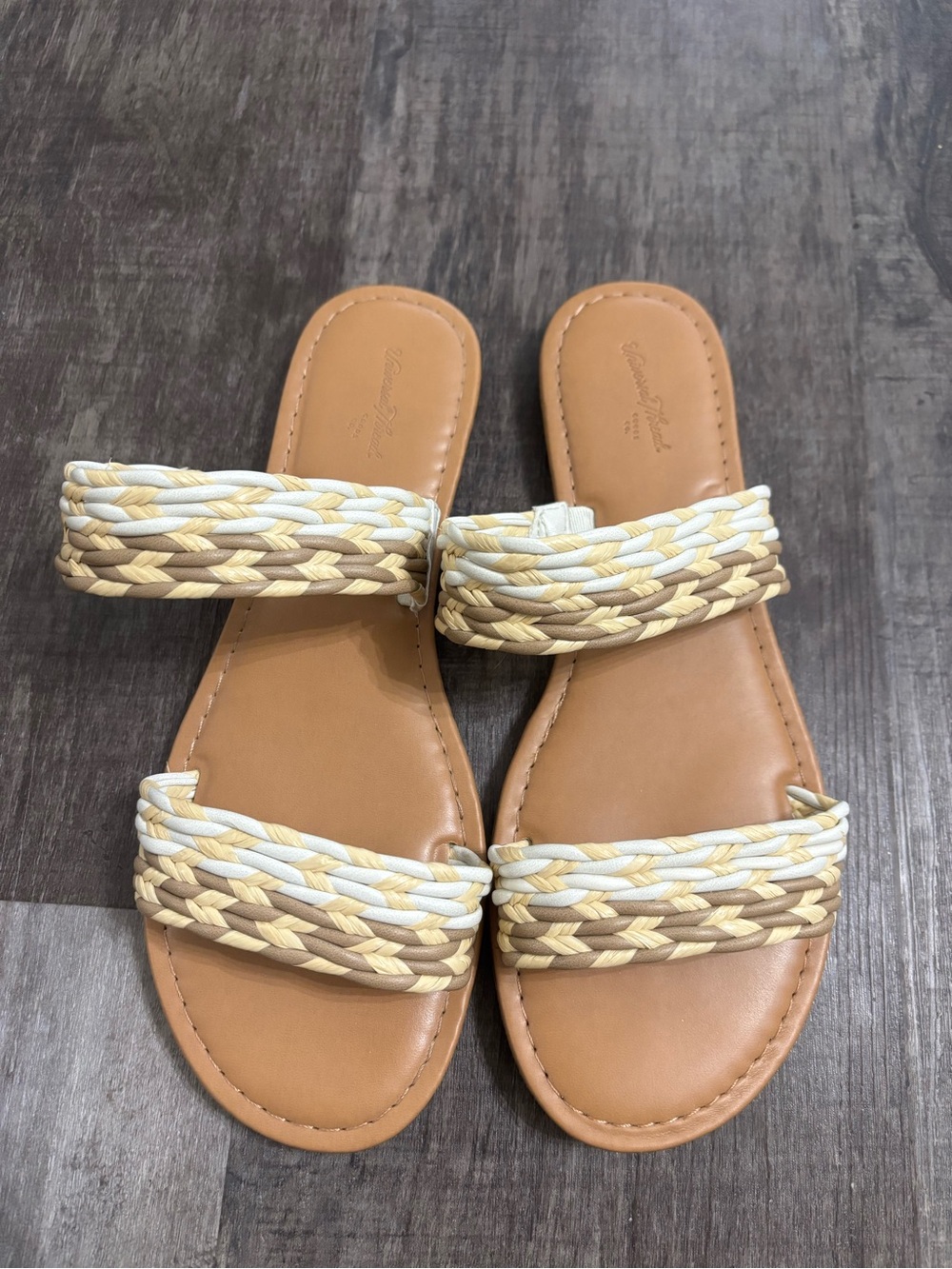 Universal Thread Tan, Cream & Light Yellow Braided Double-Strap Slide Sandals